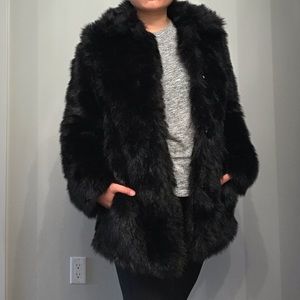 H&M black faux fur lapel coat 2